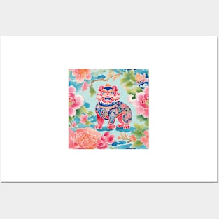 Foo Dog preppy chinoiserie watercolor painting Posters and Art